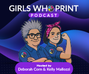 Girls Who Print Podcast cover art featuring Deborah Corn and Kelly Mallozzi