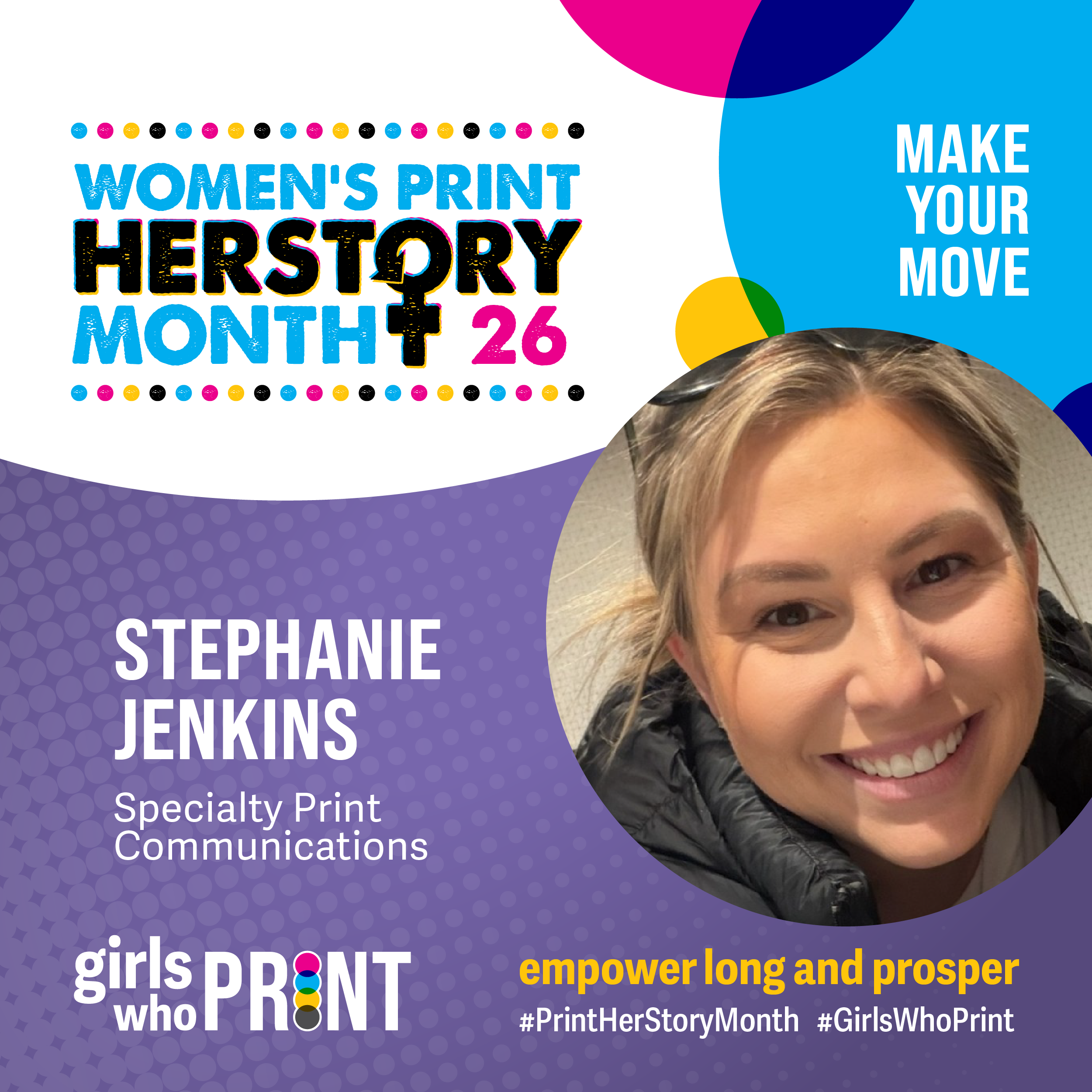 Stephanie Jenkins, Specialty Print Communications, Print HERstory Month 2026, girls who print, women in print, print herstory month